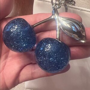 Silver and Blue Cherry Key charm